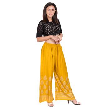 Mustard Color Gold Print Palazzo 1