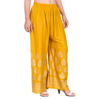 Mustard Color Gold Print Palazzo 3