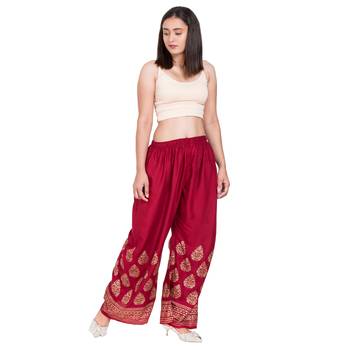 Maroon Color Gold Print Palazzo 1
