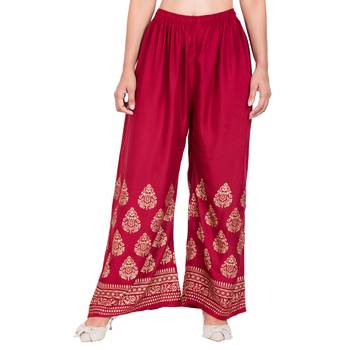 Maroon Color Gold Print Palazzo 2