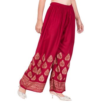 Maroon Color Gold Print Palazzo 3