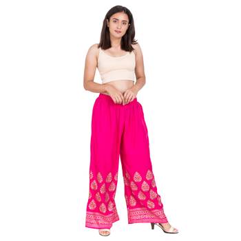Dark Pink Color Gold Print Palazzo 1