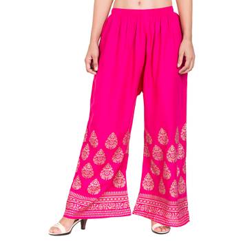 Dark Pink Color Gold Print Palazzo 2
