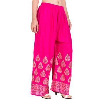Dark Pink Color Gold Print Palazzo 3