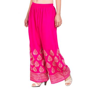 Dark Pink Color Gold Print Palazzo 4