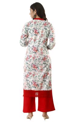 Red Printed Rayon Kurtas And Kurtis With Palazzo 2