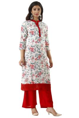 Red Printed Rayon Kurtas And Kurtis With Palazzo 5