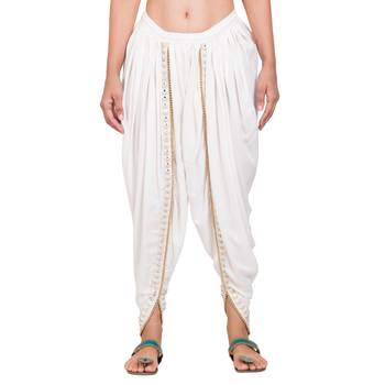 White color Dhoti Patiala with Embellished Border 4