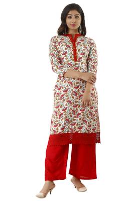 Red Printed Rayon Kurtas And Kurtis With Palazzo 1