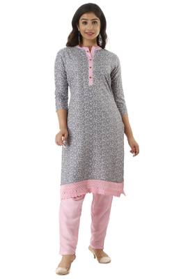 Greyprinted Rayon Kurtas And Kurtis With Pant Set 1