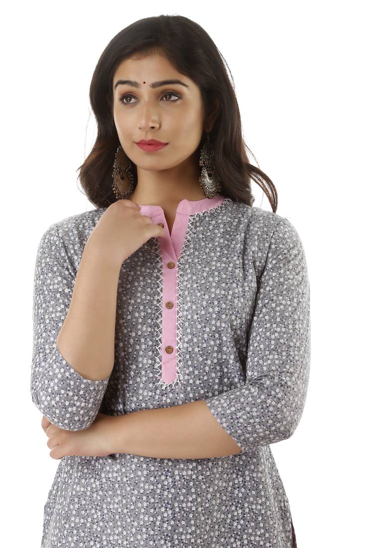 Greyprinted Rayon Kurtas And Kurtis With Pant Set