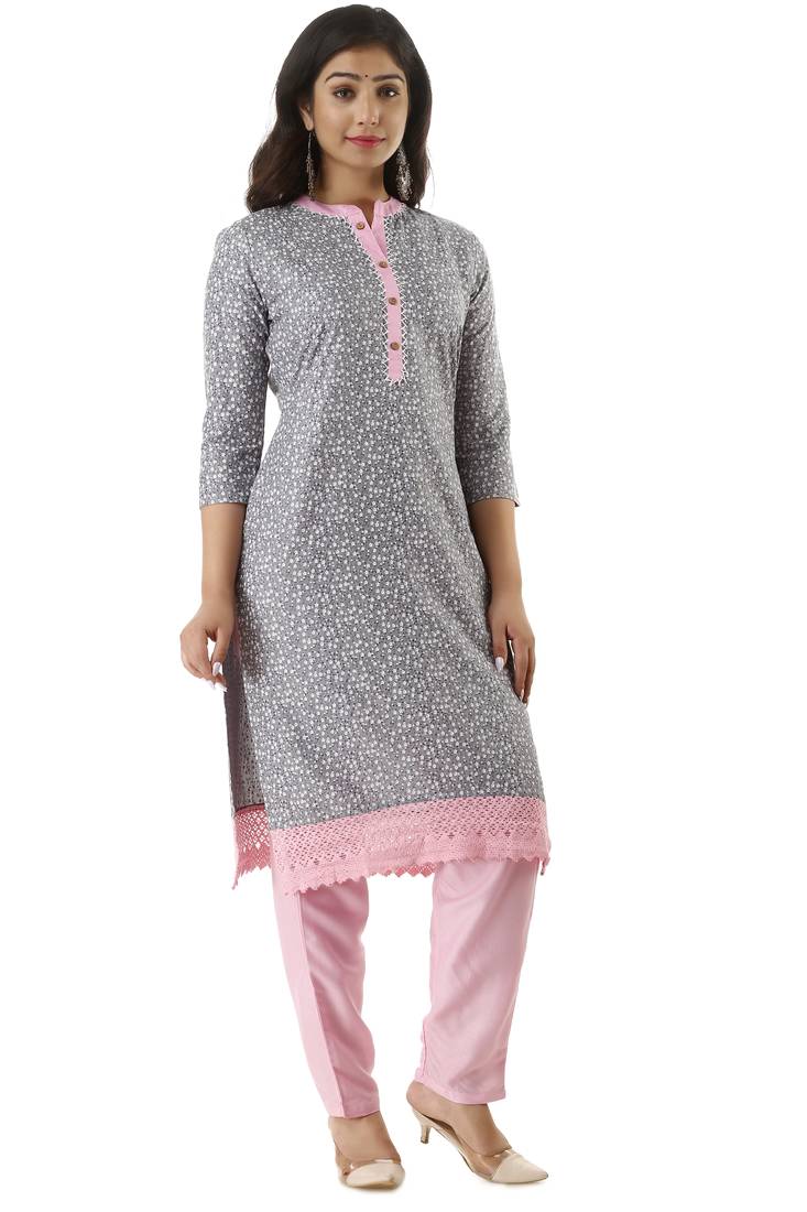Greyprinted Rayon Kurtas And Kurtis With Pant Set