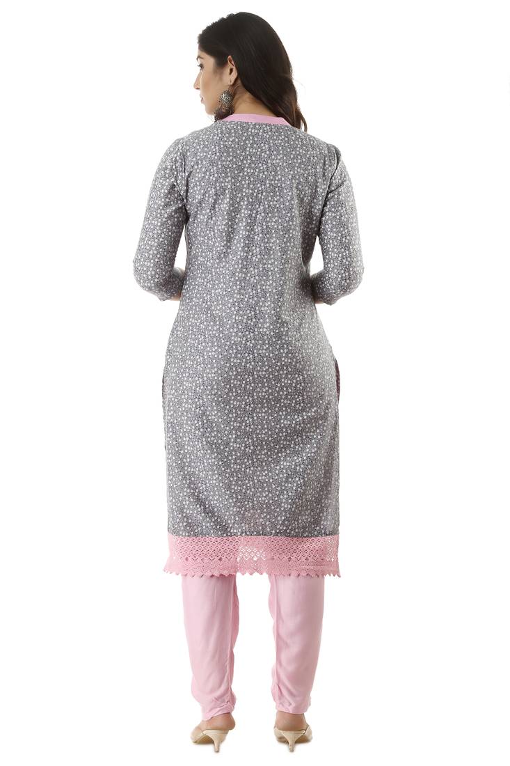 Greyprinted Rayon Kurtas And Kurtis With Pant Set