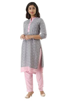 Greyprinted Rayon Kurtas And Kurtis With Pant Set 5