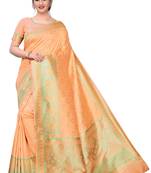 Women's Light Peach Banarasi Silk Saree With Blouse Piece.