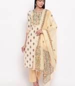 Women'S Floral Print Straight Cotton Yelllow Kurta,Pant & Dupatta