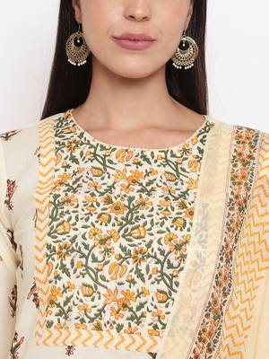Women'S Floral Print Straight Cotton Yelllow Kurta,Pant & Dupatta 6