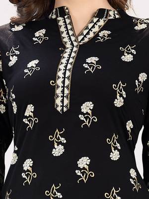 Women'S Floral Print & Embroidered Straight Cotton Black Kurta,Pant & Dupatta 6