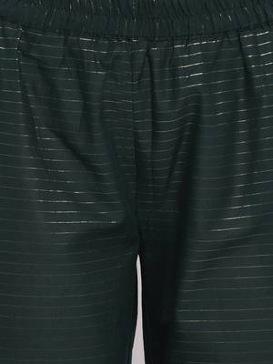 Women'S Embroidered / Striped Print Straight  Dark Green Kurti With Pant Set 6