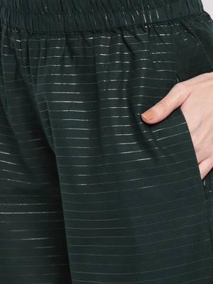 Women'S Embroidered / Striped Print Straight  Dark Green Kurti With Pant Set 7
