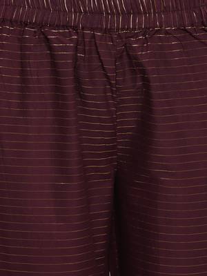 Women'S Embroidered / Striped Print Straight  Maroon(Wine) Kurti With Pant Set 6