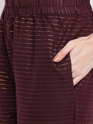 Women'S Embroidered / Striped Print Straight  Maroon(Wine) Kurti With Pant Set 7