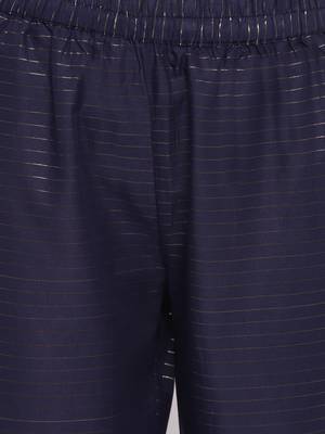 Women'S Embroidered / Striped Print Straight  Blue Kurti With Pant Set 6