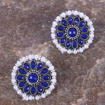 Round Blue and White Pearl Studs 2