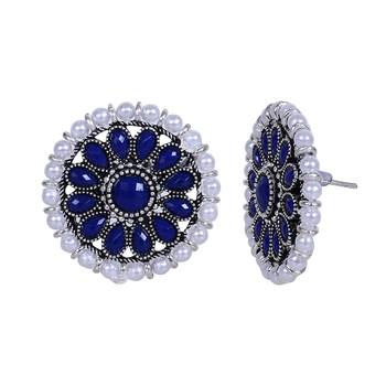 Round Blue and White Pearl Studs 3