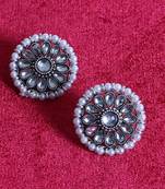 Round Silver and White Pearl Studs