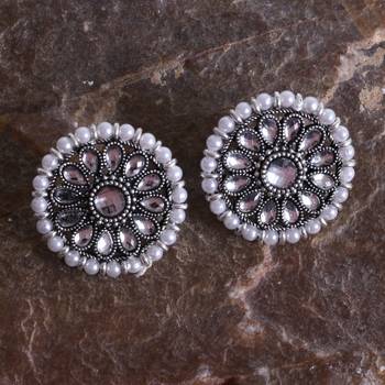 Round Silver and White Pearl Studs 2