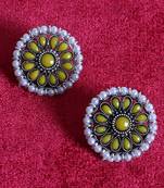 Round Black and Yellow Pearl Studs
