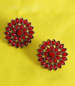 Unique Antiq Red Flower Studs