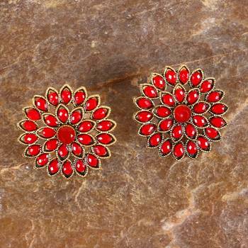 Unique Antiq Red Flower Studs 2