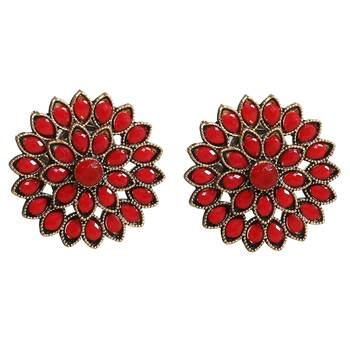 Unique Antiq Red Flower Studs 3
