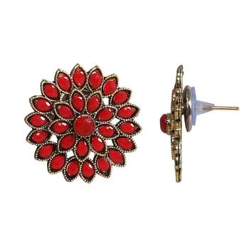 Unique Antiq Red Flower Studs 4