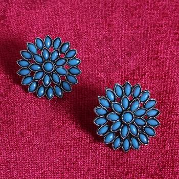 Unique Antiq Turquoise Flower Studs 1