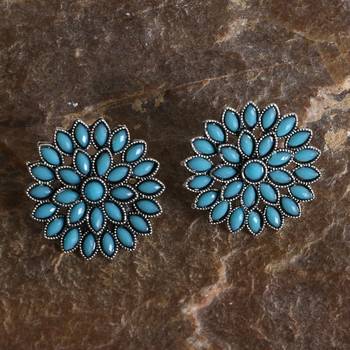 Unique Antiq Turquoise Flower Studs 2