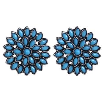 Unique Antiq Turquoise Flower Studs 3