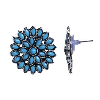 Unique Antiq Turquoise Flower Studs 4