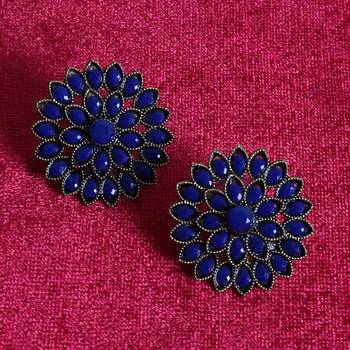 Unique Antiq Blue Flower Studs 1