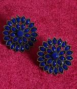 Unique Antiq Blue Flower Studs
