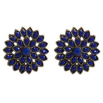 Unique Antiq Blue Flower Studs 3