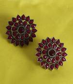 Unique Antiq Maroon Flower Studs