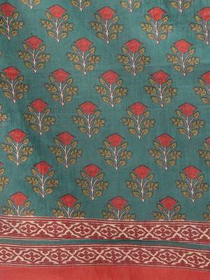 Women'S Floral Print / Sequience Straight Cotton Green Kurta,Palazzo& Dupatta 8