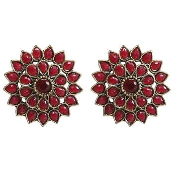Unique Antiq Maroon Flower Studs 3