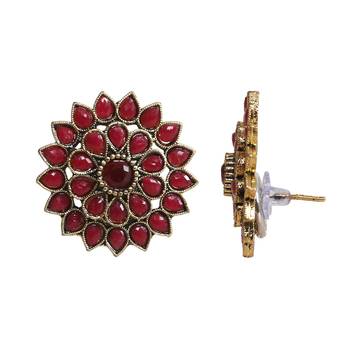 Unique Antiq Maroon Flower Studs 4