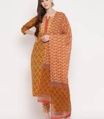 Women'S Floral Print / Sequience Straight Cotton Mustard Yellow Kurta,Palazzo& Dupatta