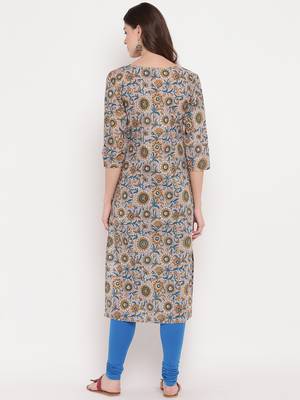 Women'S Floral Print Straight Cotton Lavender Kurti 2
