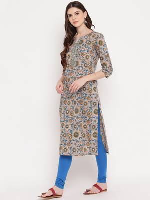 Women'S Floral Print Straight Cotton Lavender Kurti 3